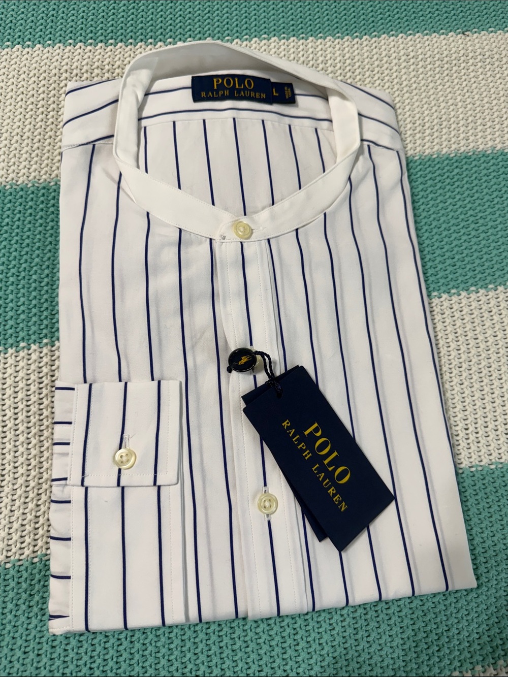 Polo by Ralph Lauren White Shirt with Navy Pinstripes
